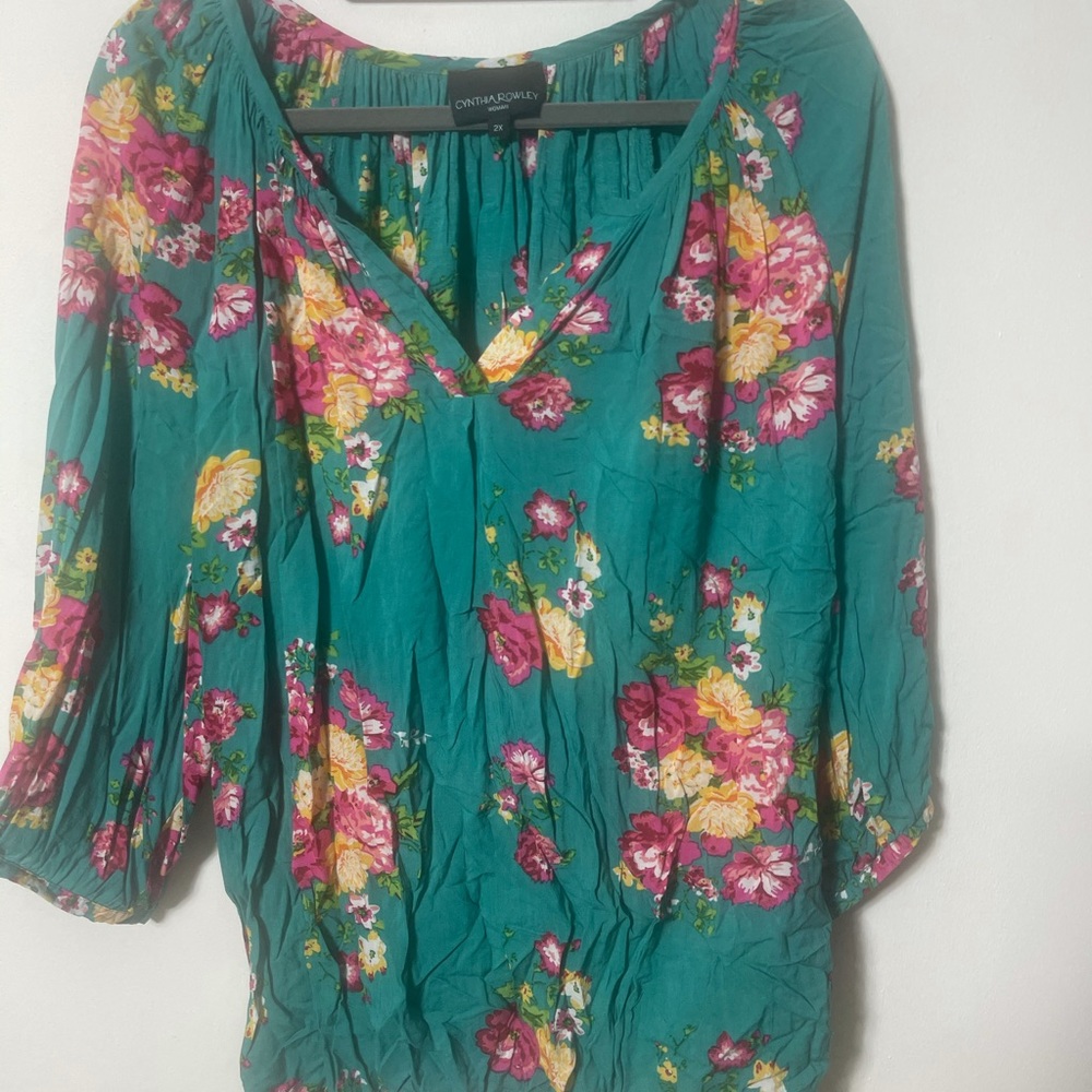 Cynthia Rowley Teal plus top long sleeve